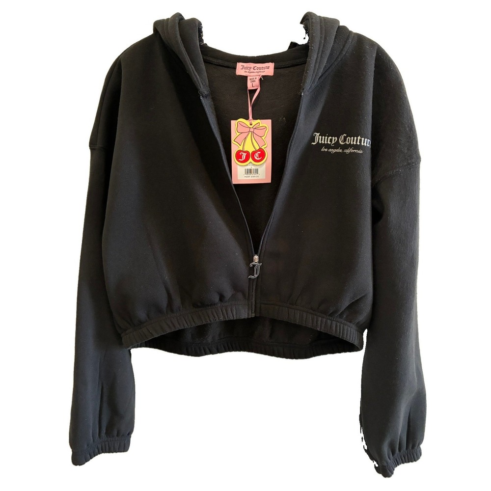 JUICY COUTURE~Licorice Women's Cropped Hoodie~Black Sz L / NWT